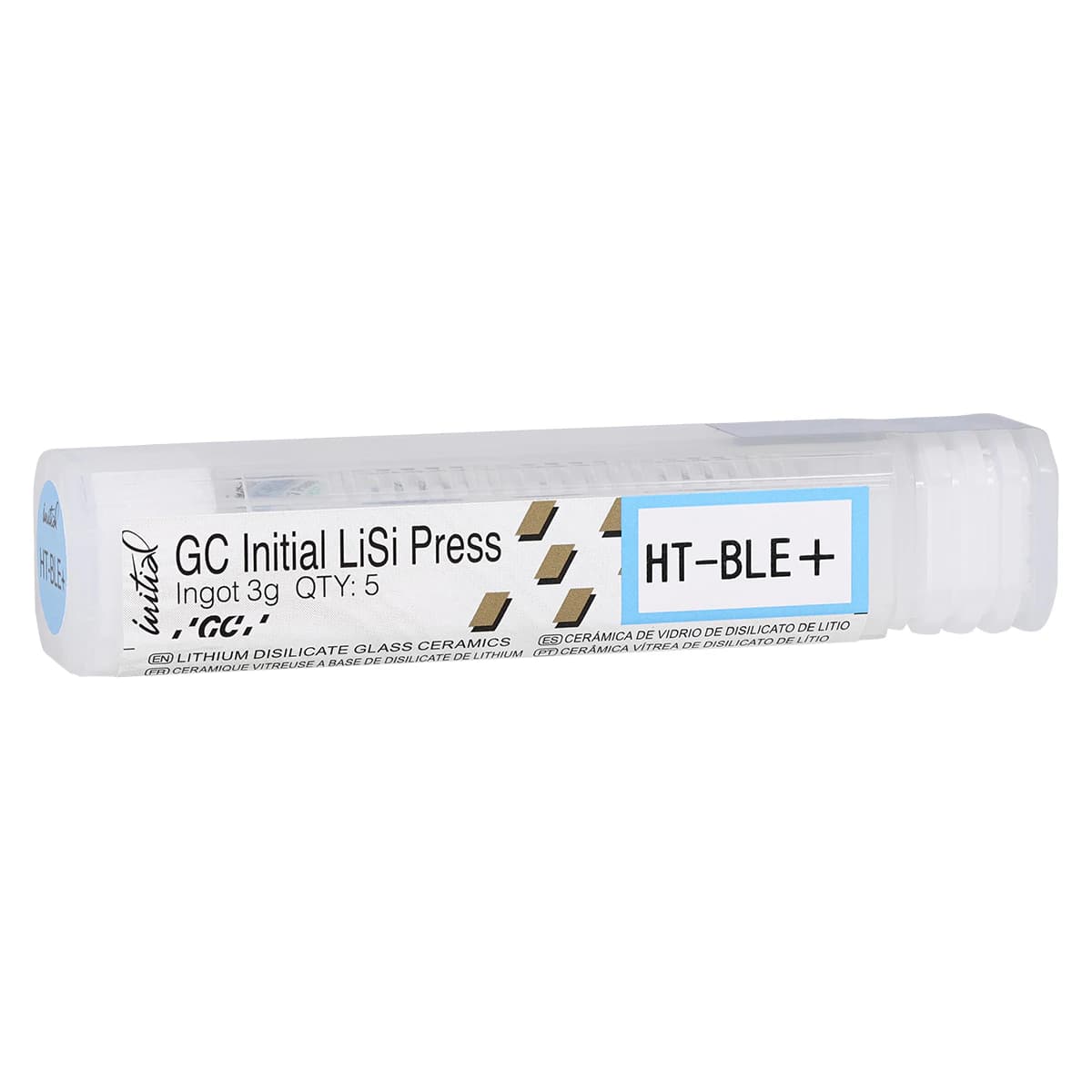 GC Initial LiSi Press Lithium Disilicate Pressable Ceramic Ingot, Shade HT-BLE+, 3g, 5/Pk - GC Initial® LiSi Press Ingot HT-BLE+ 3g Pack of 5 - Image 1