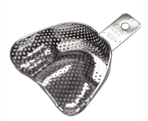 GC America COE Nickel-Plated Depressed Anterior Perforated Impression Tray, #A1 Upper (Large), 3-3/16" W x 2-5/8" L x 3/4" D, 1 Each - GC America - Nickel-Plated Depressed Anterior Perforated Tray - Tray #A1 Individual Uppers (Large) - Image 1