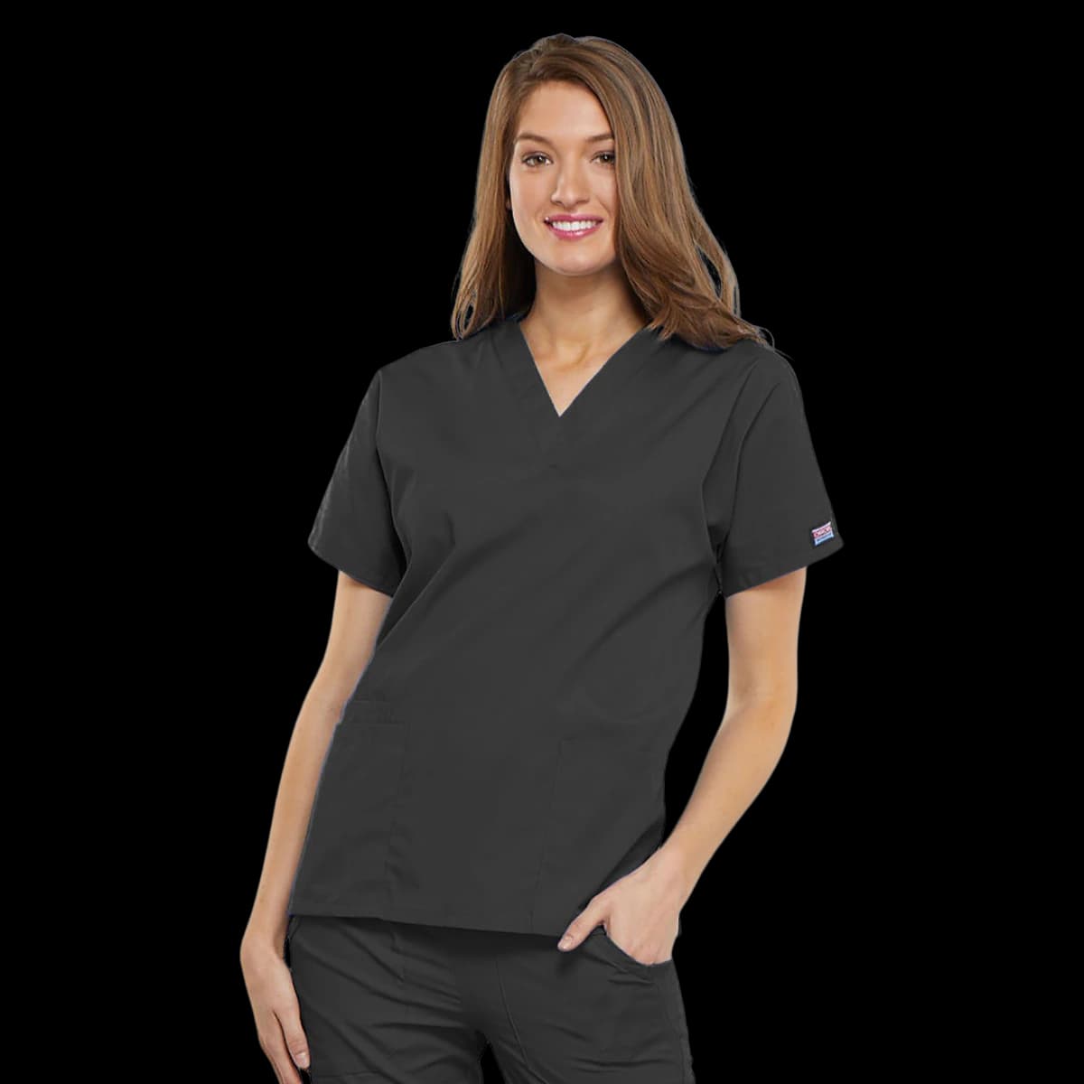 Cherokee Workwear 4700 Scrub Top, Women's V-Neck, 3 Pockets, Short Sleeves, Pewter, 3X Large, Each - Scrub Top Womens V-Neck 2Pkt - Image 1