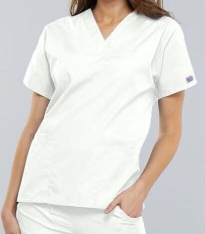Cherokee Workwear Scrub Top, Women's V-Neck, 2 Pocket, 65% Polyester/35% Cotton, White, 2X Small, 4700 - Scrub Top Womens V-Neck 2Pkt - Image 1