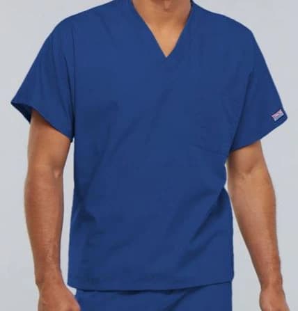 Cherokee Workwear Scrub Top Unisex V-Neck 1 Pocket, Short Sleeves, Royal Blue, 65% Polyester/35% Cotton, 2X Small, 4777 - Scrub Top Unisex V-Neck 1Pkt - Image 1