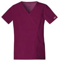 Cherokee Workwear Core Stretch Women's Scrub Top, V-Neck, Short Sleeves, 4 Pockets, Wine, X-Small, Style 4728 - Scrub Top Mock Wrap Core Stret - Image 1