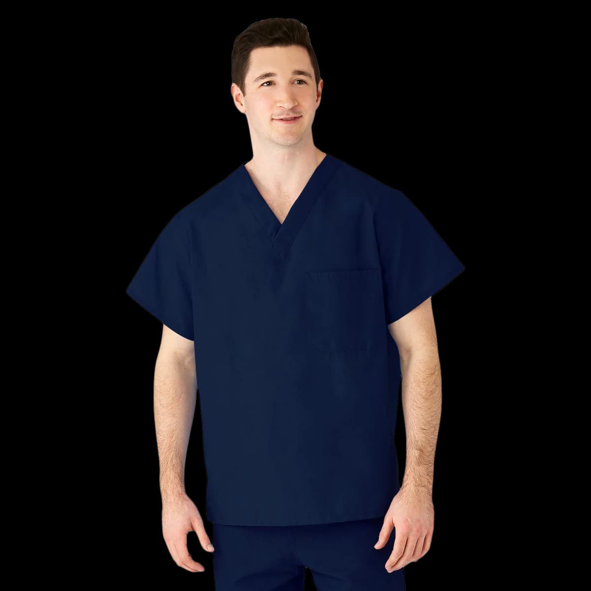 Medline AngelStat V-Neck Scrub Shirt, Short Sleeve, Adult, Navy, Large, M610N - Shirt Scrub AngelStat V-Neck - Image 1