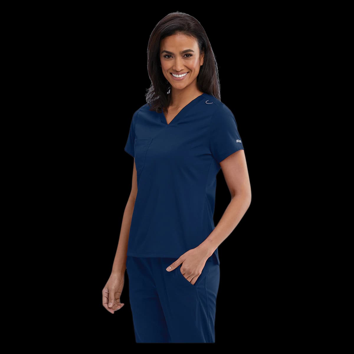 Grey's Anatomy Bree Scrub Top, V-Neck, 1 Pocket, Indigo, Large, Spandex Stretch - Scrub Top Bree Stretch VN - Image 1