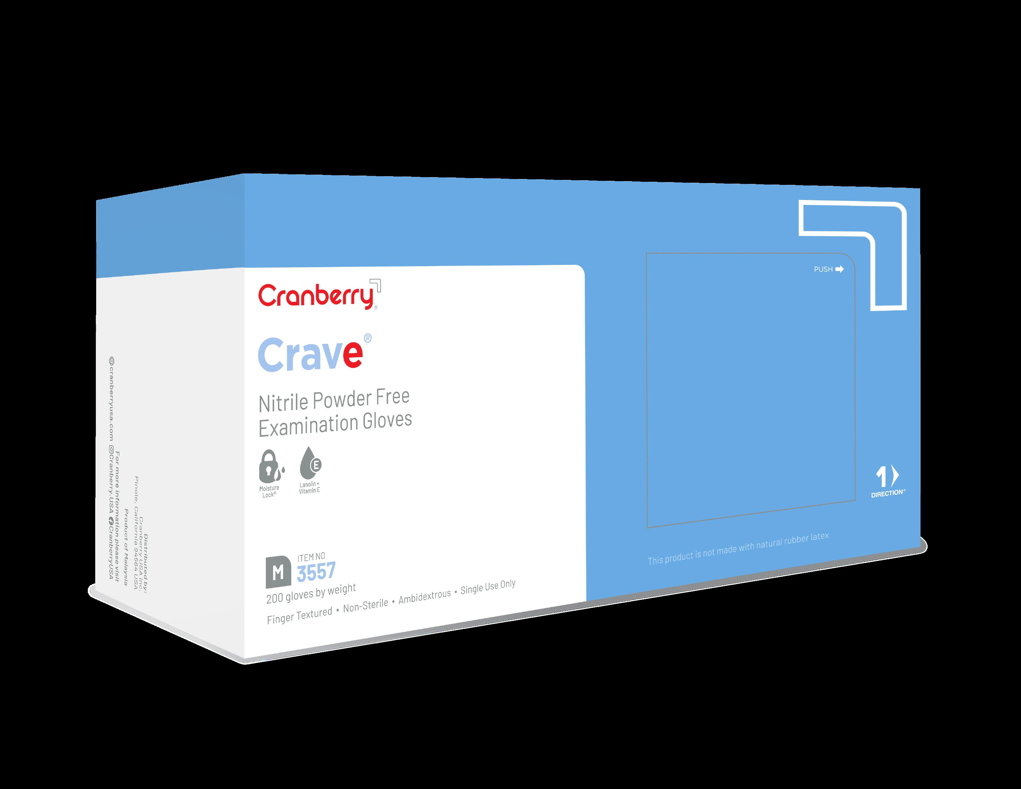 Cranberry Crave Nitrile Exam Gloves, Powder Free, Non-Sterile, Large, Ice Blue, 200/Box, CR3558 - Crave Nitrile Exam Gloves Large Blue Box of 200 - Image 1