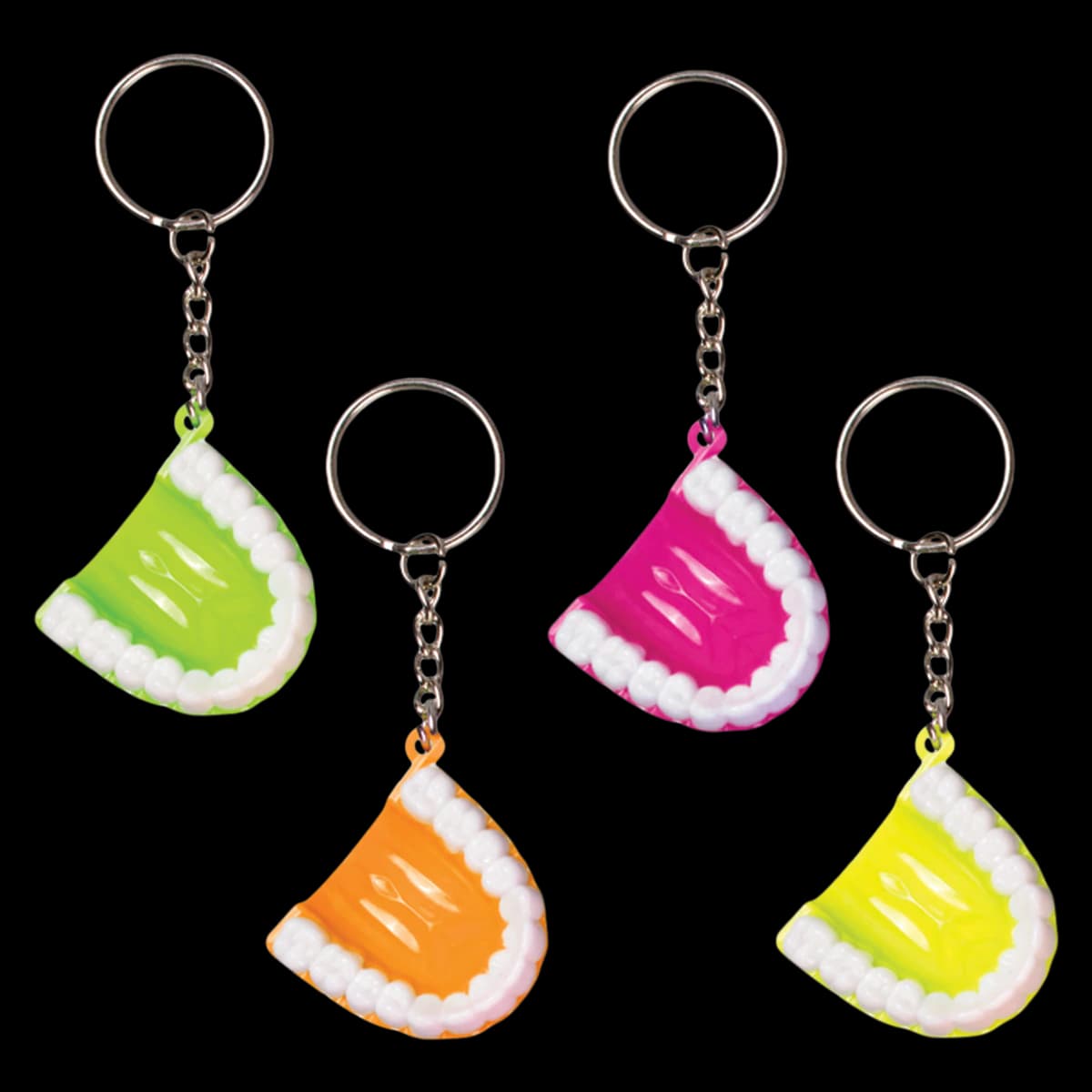 Sherman Specialty Neon Tooth Keychains, 1.5", Assorted Colors, 24/Pkg, S3307 - 1.5" Neon Tooth Keychain Asst (24) - Image 1