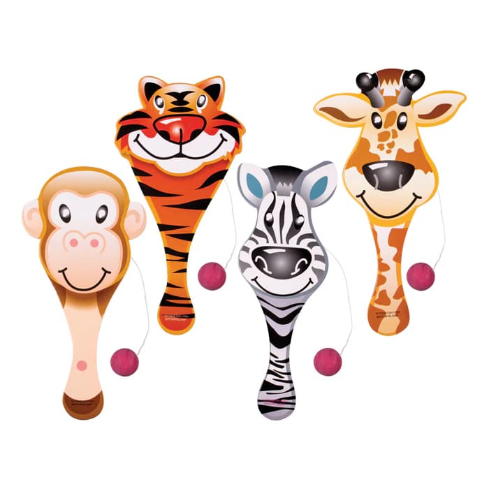 Sherman Specialty Animal Paddleball Game, 9", Assorted Designs (Monkey, Tiger, Zebra, Giraffe), Pack of 24, Individually Wrapped - 9" Animal Paddleball Game Asst (24) - Image 1