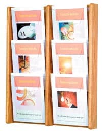 Stance Wall Magazine Display, 6 Pockets, Light Oak Wood/Acrylic, 26.25 in x 21.25 in x 3 in - Mag Rack 6-Pckt Lt Oak Acrylic - Image 1