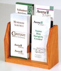 Wooden Mallet Counter Brochure Display, 4 Pockets, Medium Oak Wood/Acrylic, 7.5 in x 9.5 in x 4 in, Each - Brochure Counter Disp 4-Pocket - Image 1