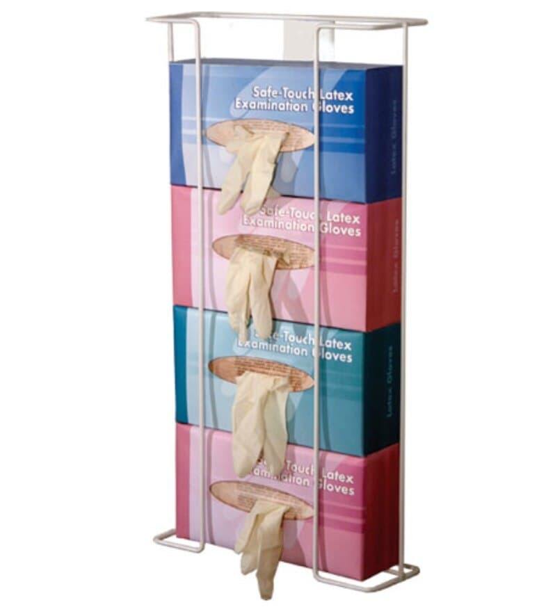 Wire Glove Box Holder, Unimed - Horizontal, Quadruple, White, 11"W x 22"H x 4"D - Wire Glove Box Holder, Unimed - Horizontal, Quadruple - Image 1