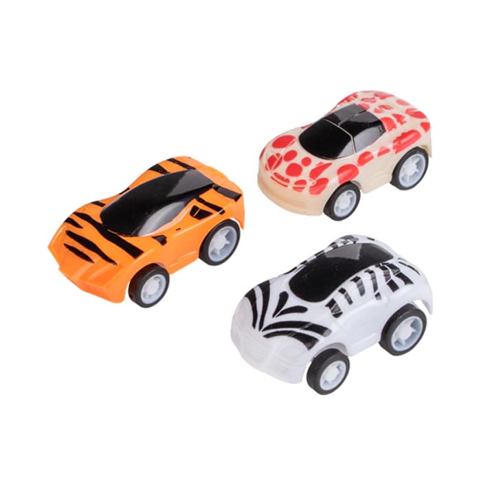 Sherman Specialty Safari Animal Print Pullback Cars, 2", Assorted Zebra/Tiger/Giraffe, 12/Pkg, JV537 - 2" Safari Pullback Car (12) - Image 1