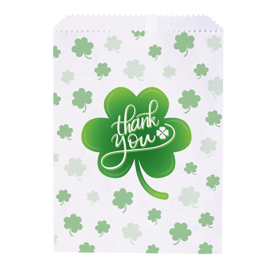 Sherman Specialty Paper Scatter Bags, Thank You Shamrock Design, 7.5" x 10", 100/Pkg, S8655 - Paper Bag Shamrocks 7.5" x 10" Pack of 100 - Image 1