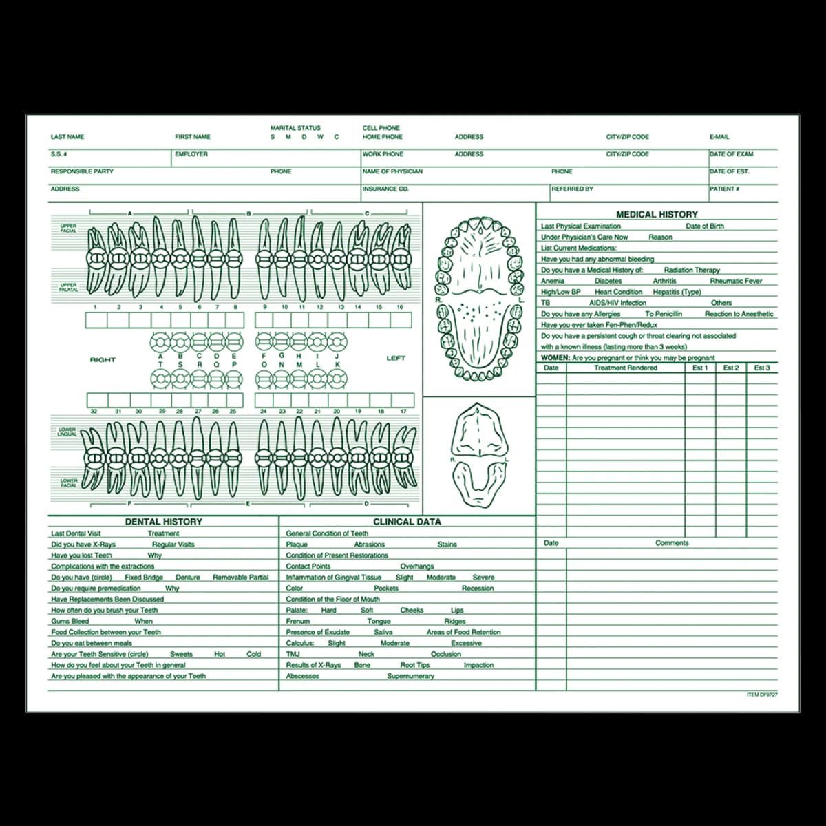 Wilmer Chart Form Clinical Record, 8.5 in x 11 in, Green Ink, 80 Lb Opaque Stock, 100/Pk - Chart Form Clinical Record Grn - Image 1