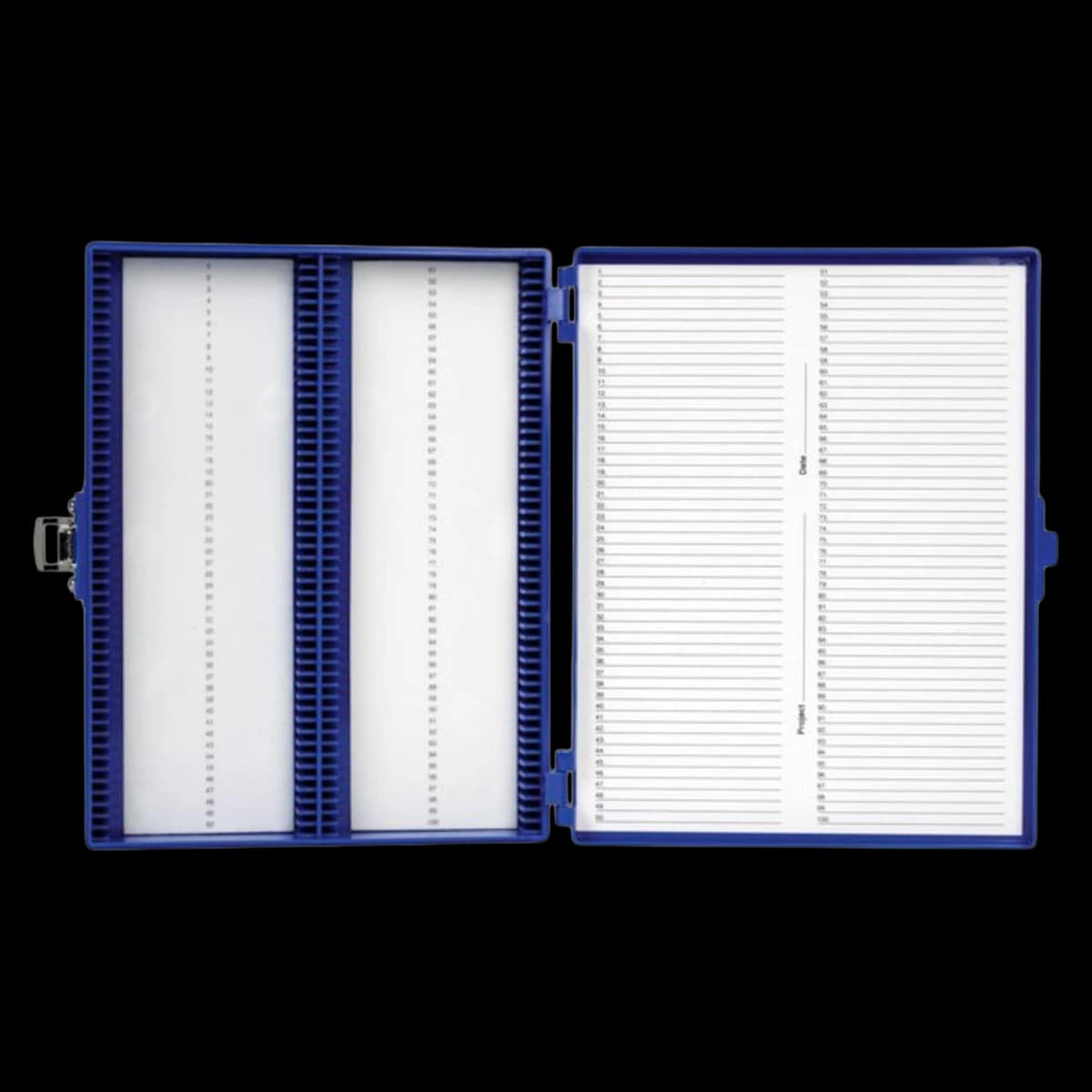 Fisherbrand Premium Microscope Slide Storage Box, Blue, 100 Position, Hinged Lid, ABS Plastic with Foam Lining - Slide Box Blue Ps 100 Ea - Image 1