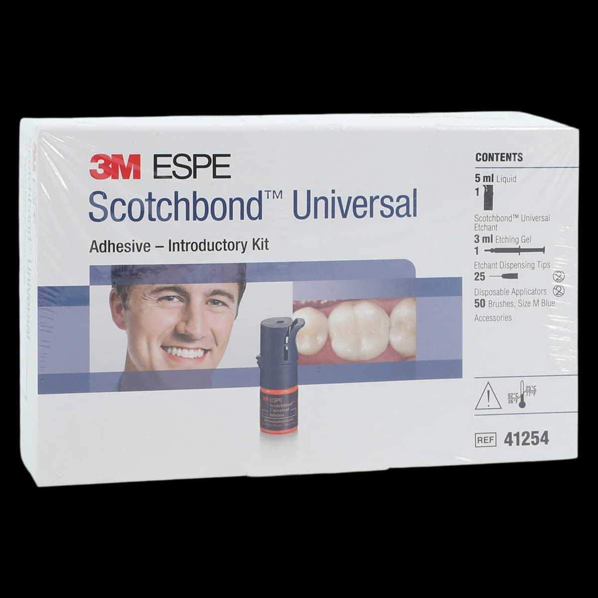 3M Scotchbond Universal Adhesive Vial Intro Kit, 5 mL Adhesive Vial, 3 mL Etchant Syringe, 50 Mix Wells, 50 Microbrushes, 25 Dispensing Tips, 41254 - Scotchbond Universal Bottle Intro Kit - Image 1