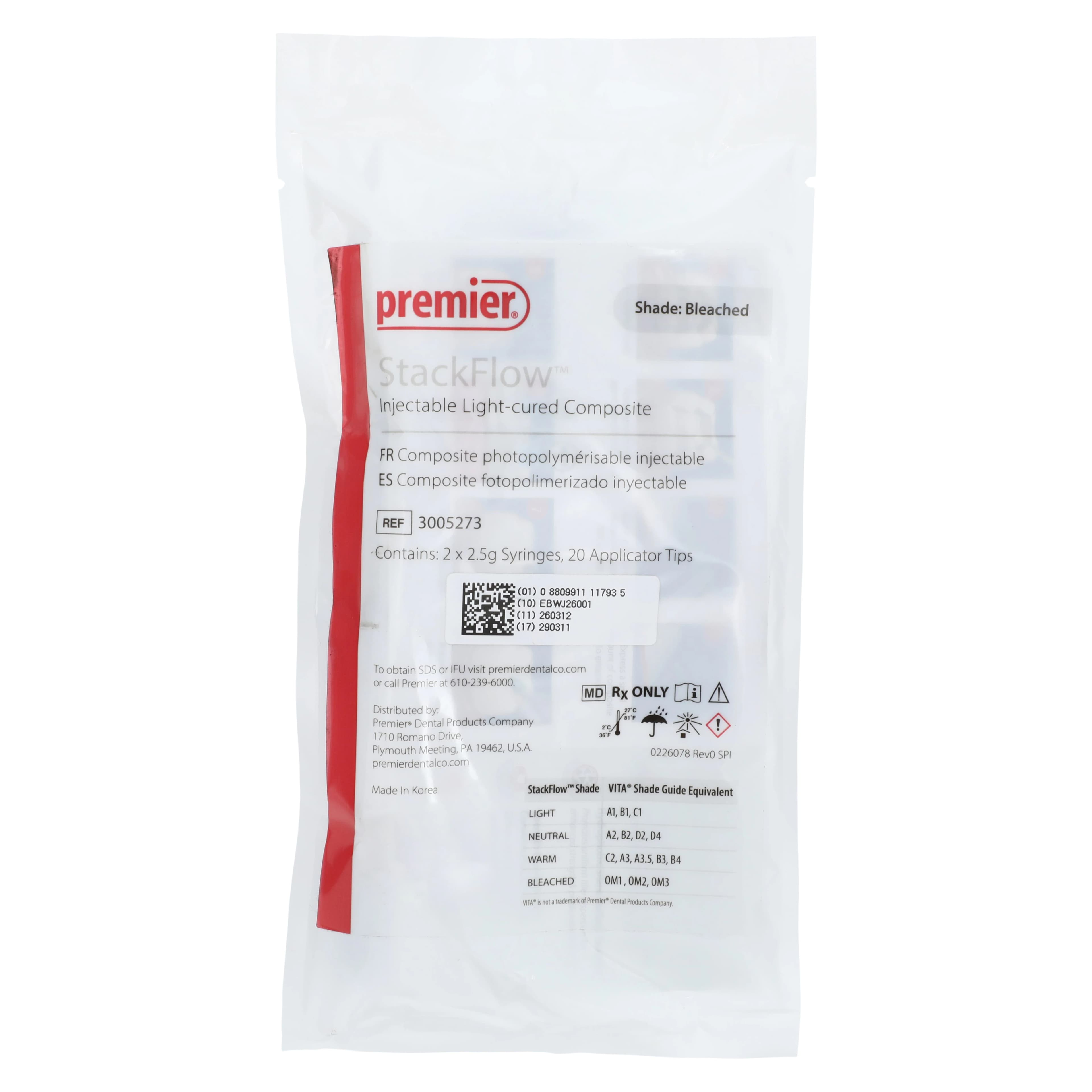 StackFlow™ Injectable Light-Cured Composite, Bleached (OM1, OM2, OM3), 2 x 2.5g Syringes + 20 Tips, 3005273 - StackFlow™ Injectable Light-Cured Composite 2 x 2.5g syringes Bleached + 20 tips - Image 1