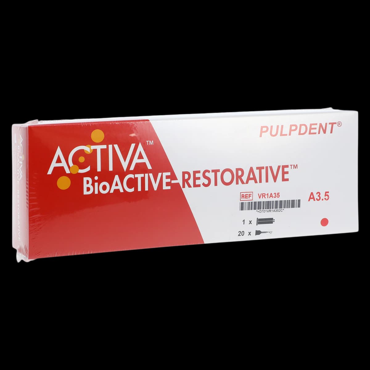 Pulpdent Activa BioACTIVE-RESTORATIVE Bioactive Composite, Shade A3.5, 5 mL (8 g) Syringe Refill with 20 Mixing Tips, VR1-A35 - Activa Bioactive-Restorative Single Refill 1/Pack - Image 1