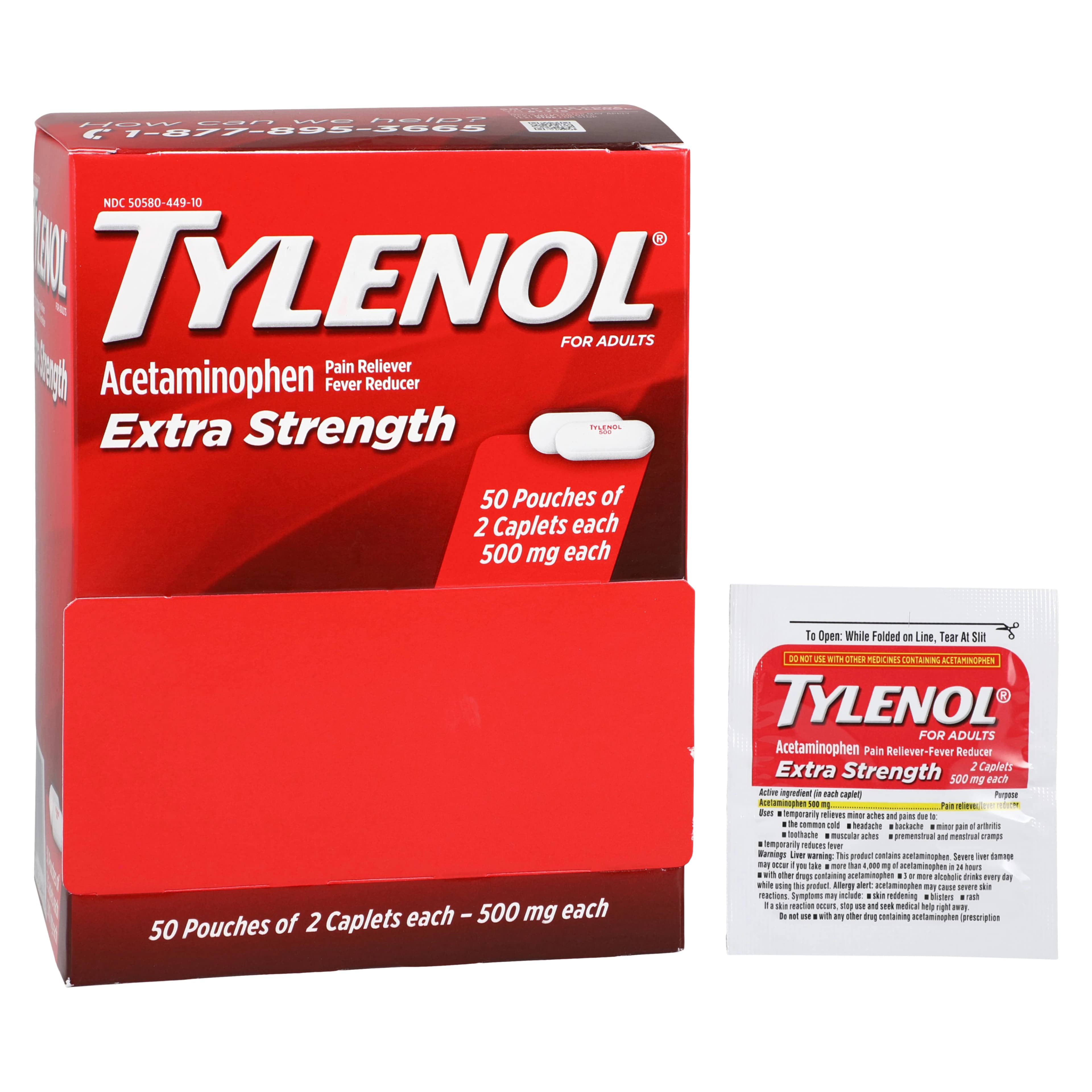 Tylenol Extra Strength Caplets, 500mg, Pain Reliever/Fever Reducer, 50x2/Box, Industrial Pack - Tylenol X-Strength Caplets - Image 1