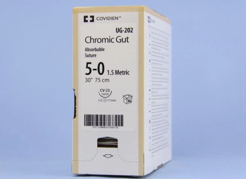 Surgigut Suture Chromic Gut Monofilament 5-0, 30", CV-23 Surgalloy Taper Point, 1/2 Circle Needle, 17mm, Undyed, 36/Case - Suture Chromic Gut Undyed CV23 - Image 1
