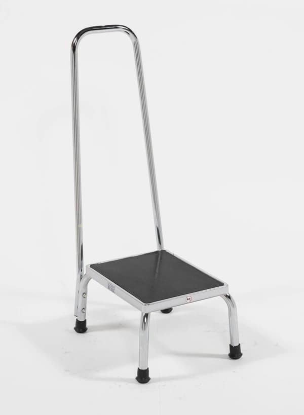 Blickman Industries Chrome Step Stool with Handrail, 4-Leg, Non-Slip Mat - Step Stool W/handrail - Image 1