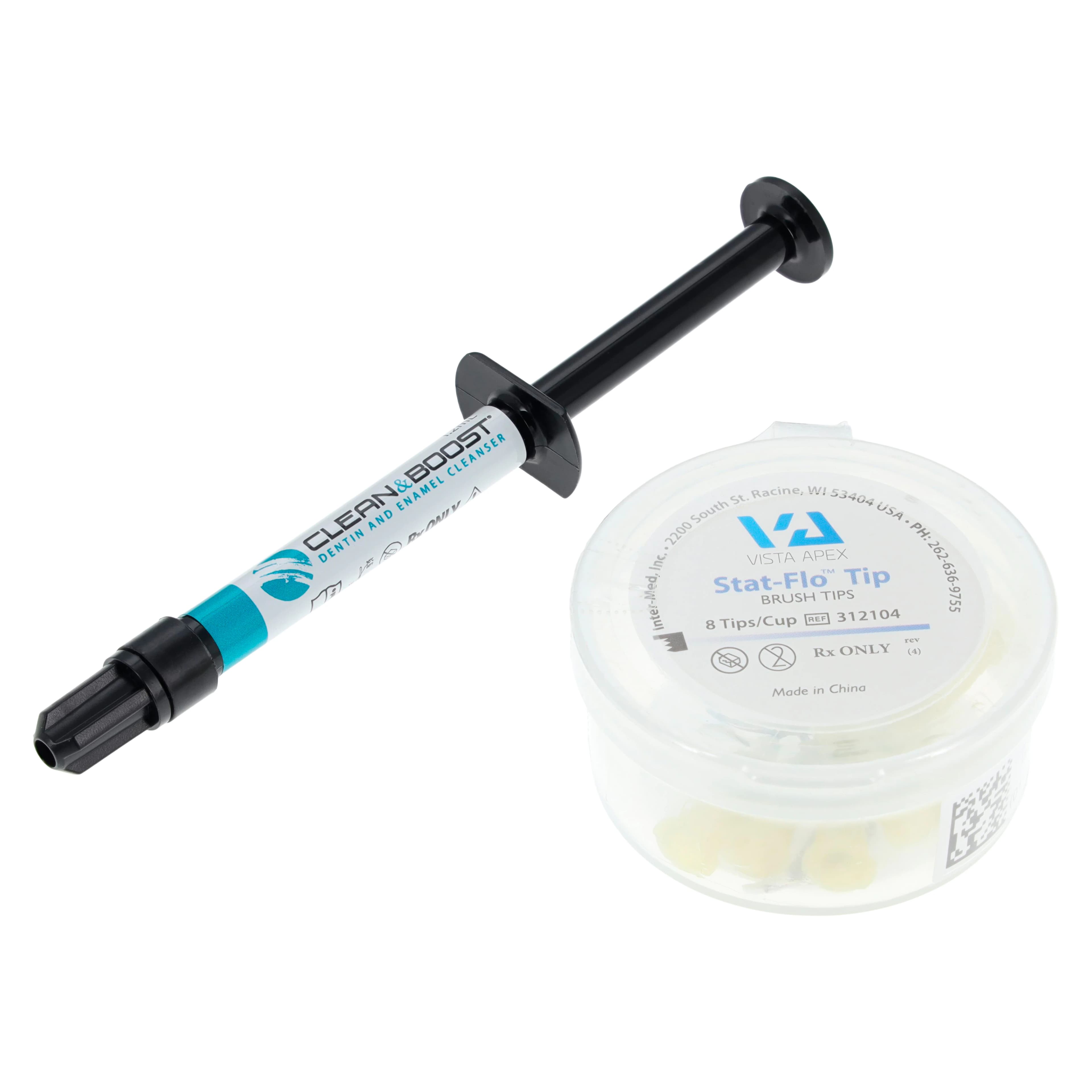 Clean & Boost Dentin and Enamel Cleanser Liquid Syringe, 1.2 mL, with 5 Stat-Flo Brush Tips, Ref 90056 - Clean & Boost Dentin and Enamel Cleanser Liquid, Syringe, 1.2 ml, 1/Pk, 90056 - Image 1