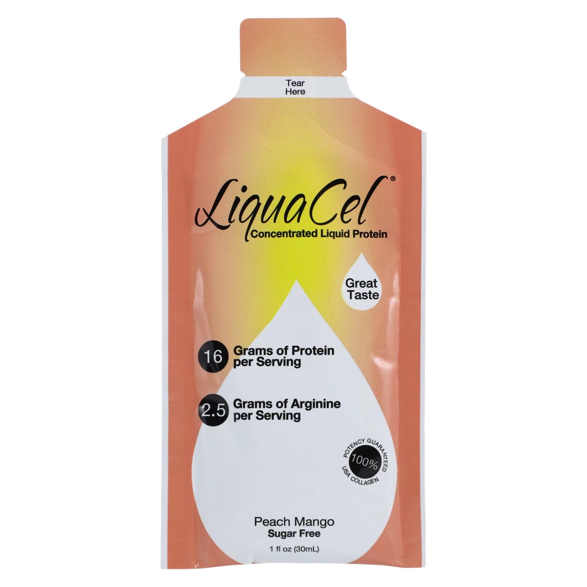 LiquaCel Protein Supplement, Peach Mango, Single-Use Packet, 100/Case - LiquaCel Peach Mango Single - Image 1