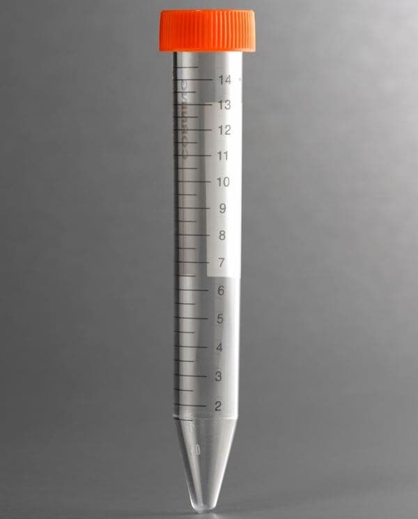 Corning Lifesciences Centrifuge Tube, PET, 15mL, 18x119mm, Graduated, Clear, Plug Seal Cap, Conical Bottom, Sterile, Disposable, Racked, 50/Package - Centrifuge Tube w/Plug - Image 1