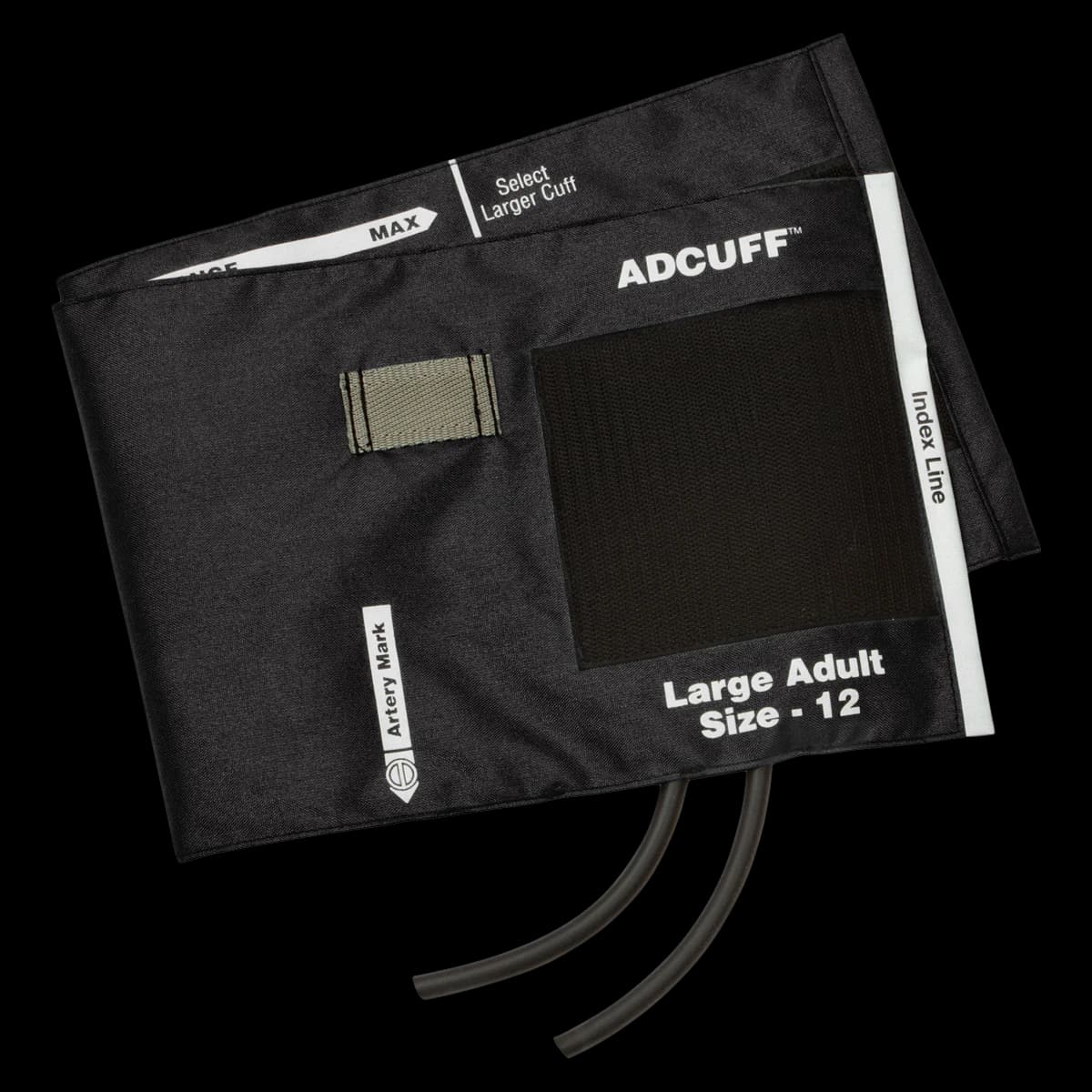Diagnostix Adcuff Blood Pressure Cuff & Bladder, 2-Tube, Size 12, Black, Latex-Free, for Palm Style Instruments - Adcuff & Bladder 2 Tube Black - Image 1