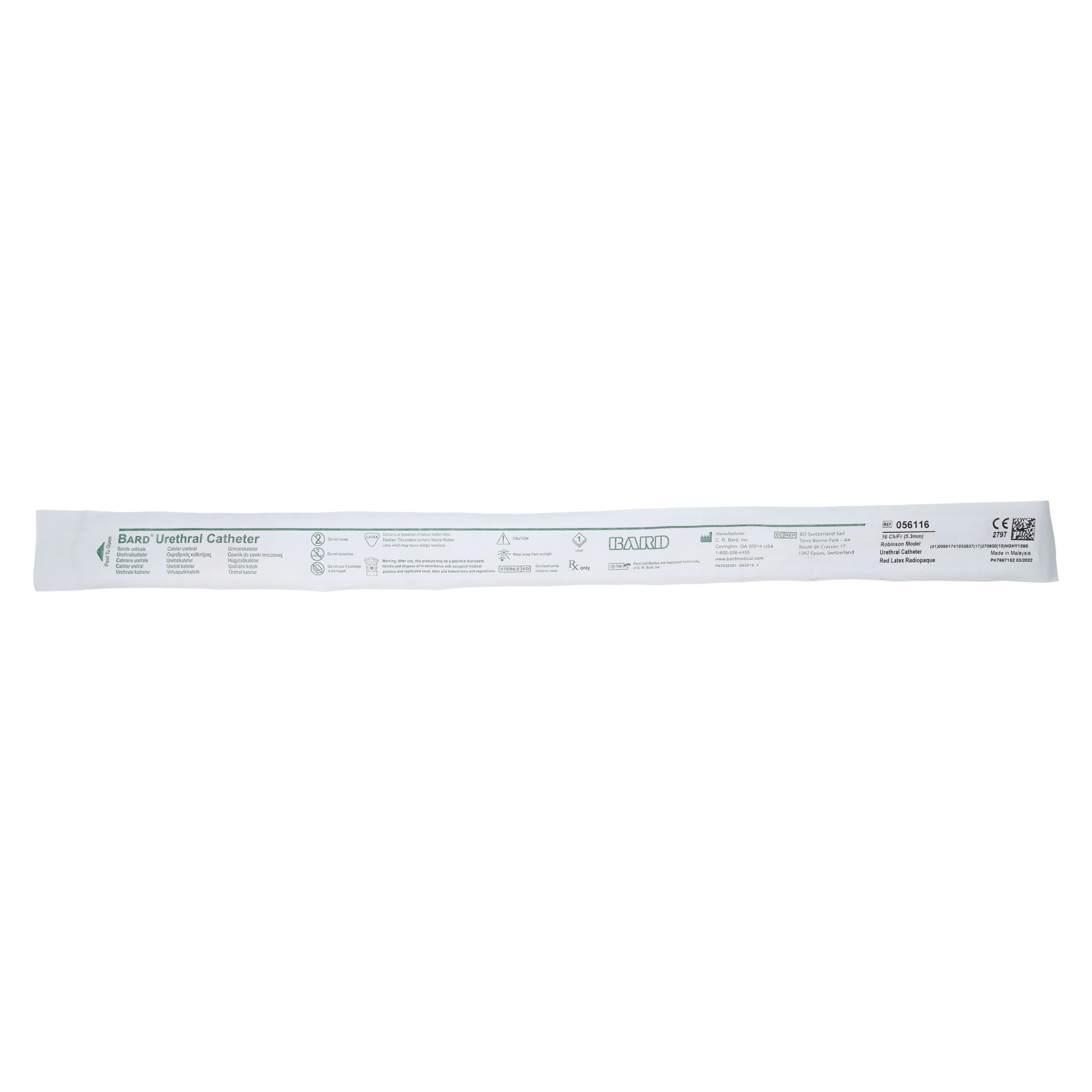 Bardex Robin Intermittent Catheter, Straight, Hollow Round Tip, 16Fr - Catheter Urethral Bardex Robin - Image 1