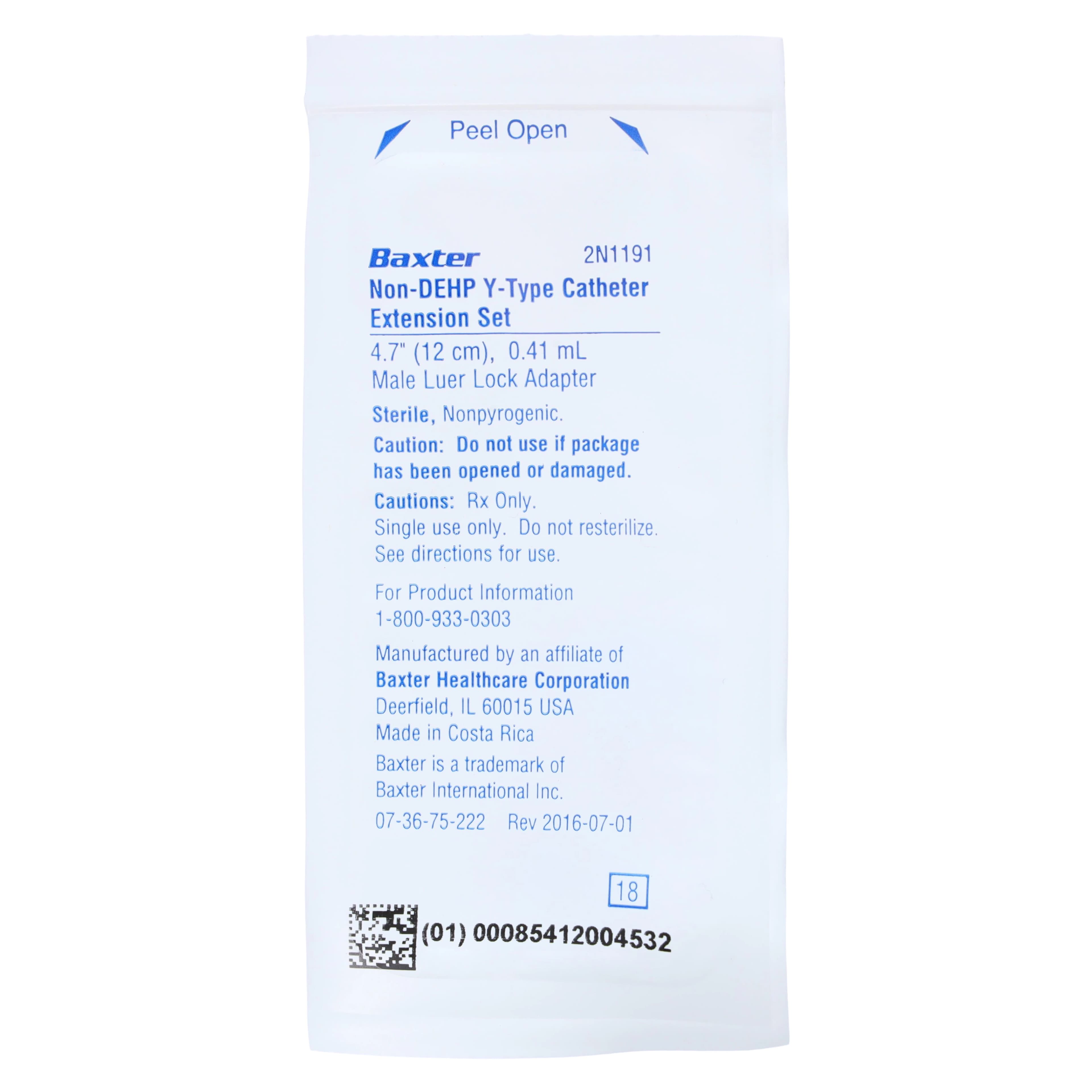 Baxter Catheter Extension Set, Microbore Y-Type, 5" Length, 0.6 mL Priming Volume, DEHP-Free, Sterile, 50/Case - Ext Set Microbore Y-type - Image 1