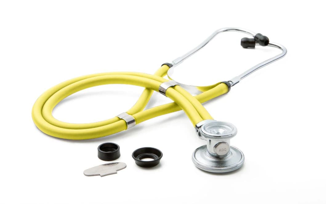 ADC Adscope 641 Sprague Rappaport Stethoscope, Adult/Pediatric, Neon Yellow Double Lumen Tubing, 22" - Adscope Steth Sprague 22" - Image 1