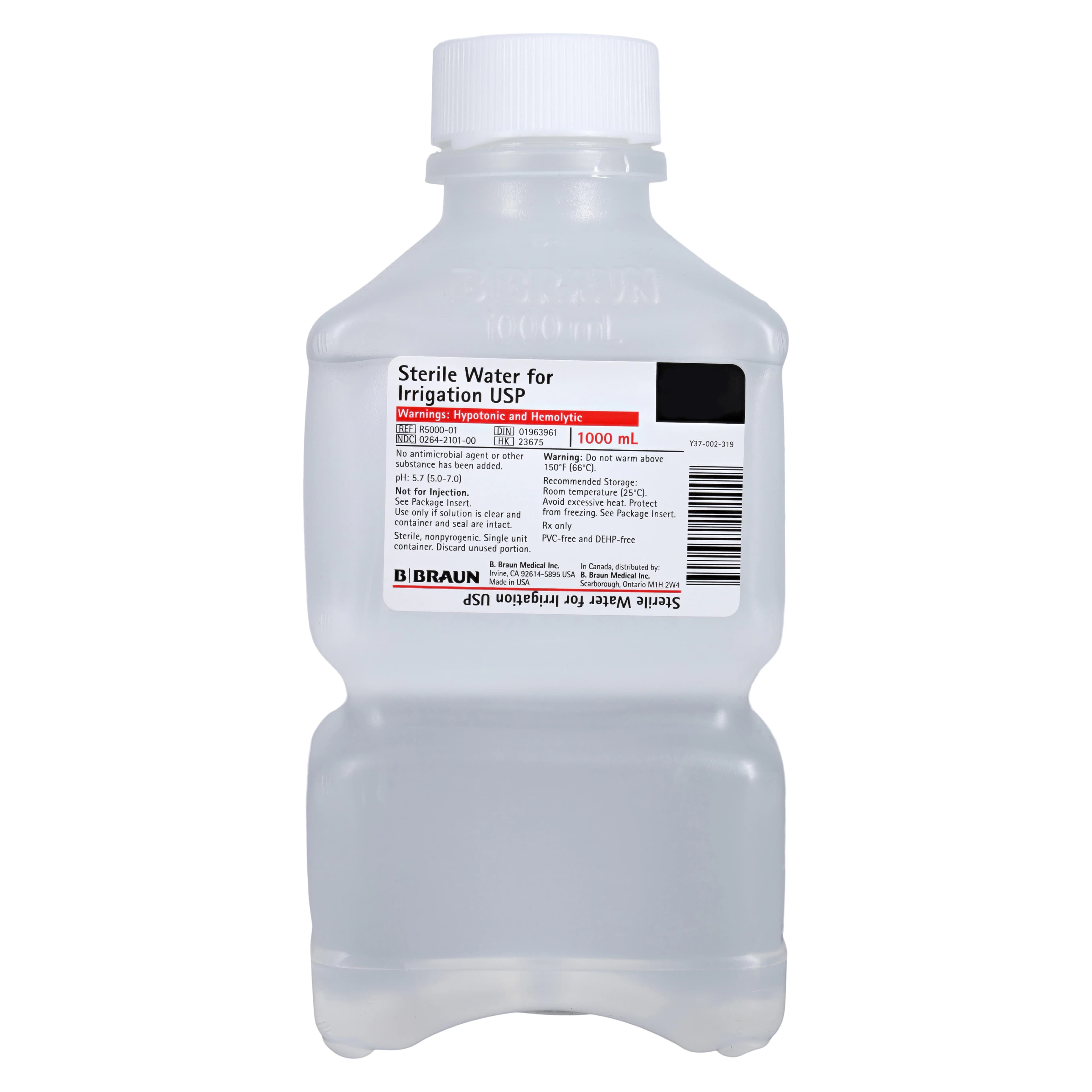 B. Braun Sterile Water for Irrigation, 1000 mL Plastic Bottle, USP, Latex-Free - Sterile Water F/Irrigat Bottle - Image 1