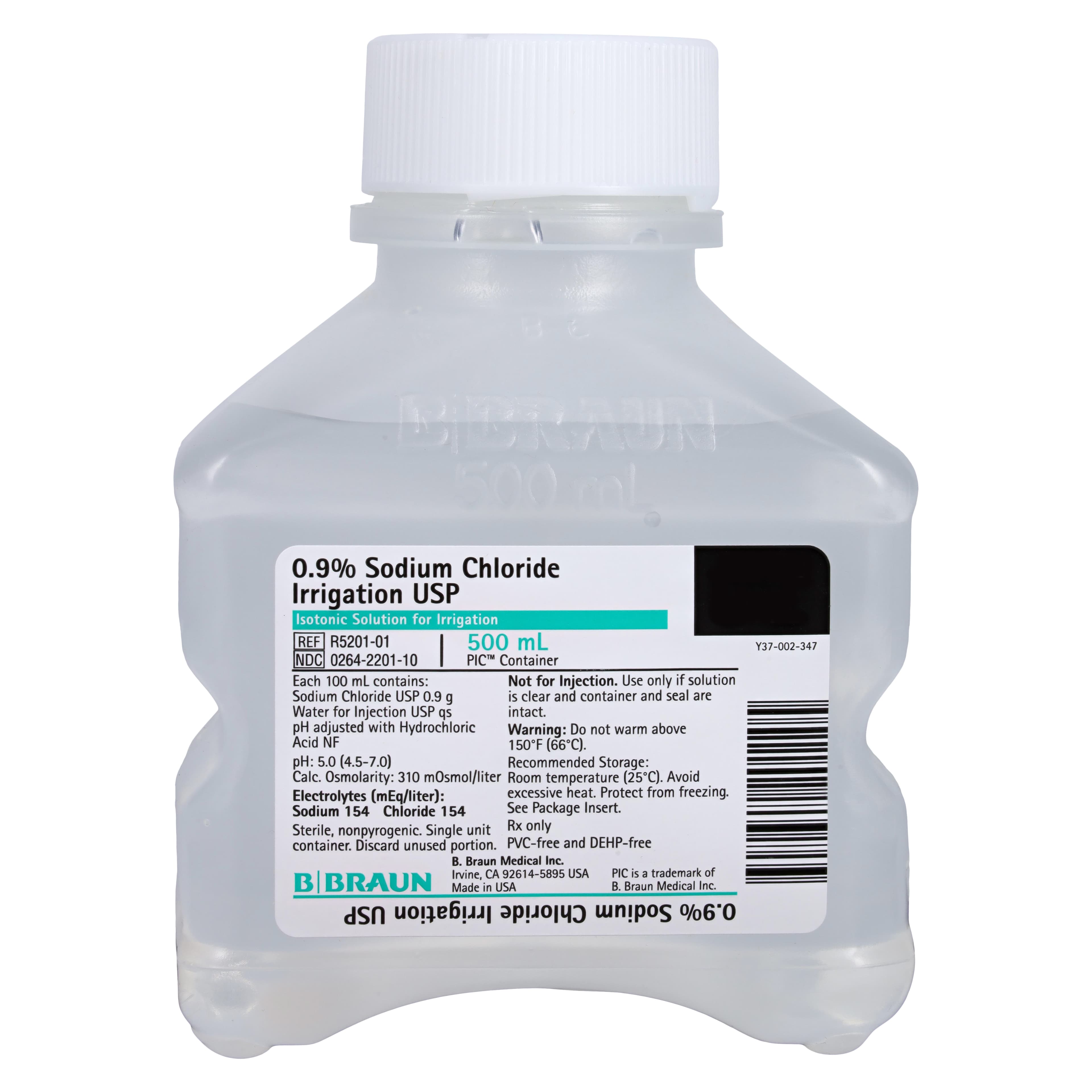 B. Braun 0.9% Sodium Chloride Irrigation USP, 500 mL PIC Pour Bottle, R5201-01 - Saline Sodium Chloride NaCl 0.9%, Irrigation Bottle 500ml, R5201-01 - Image 1
