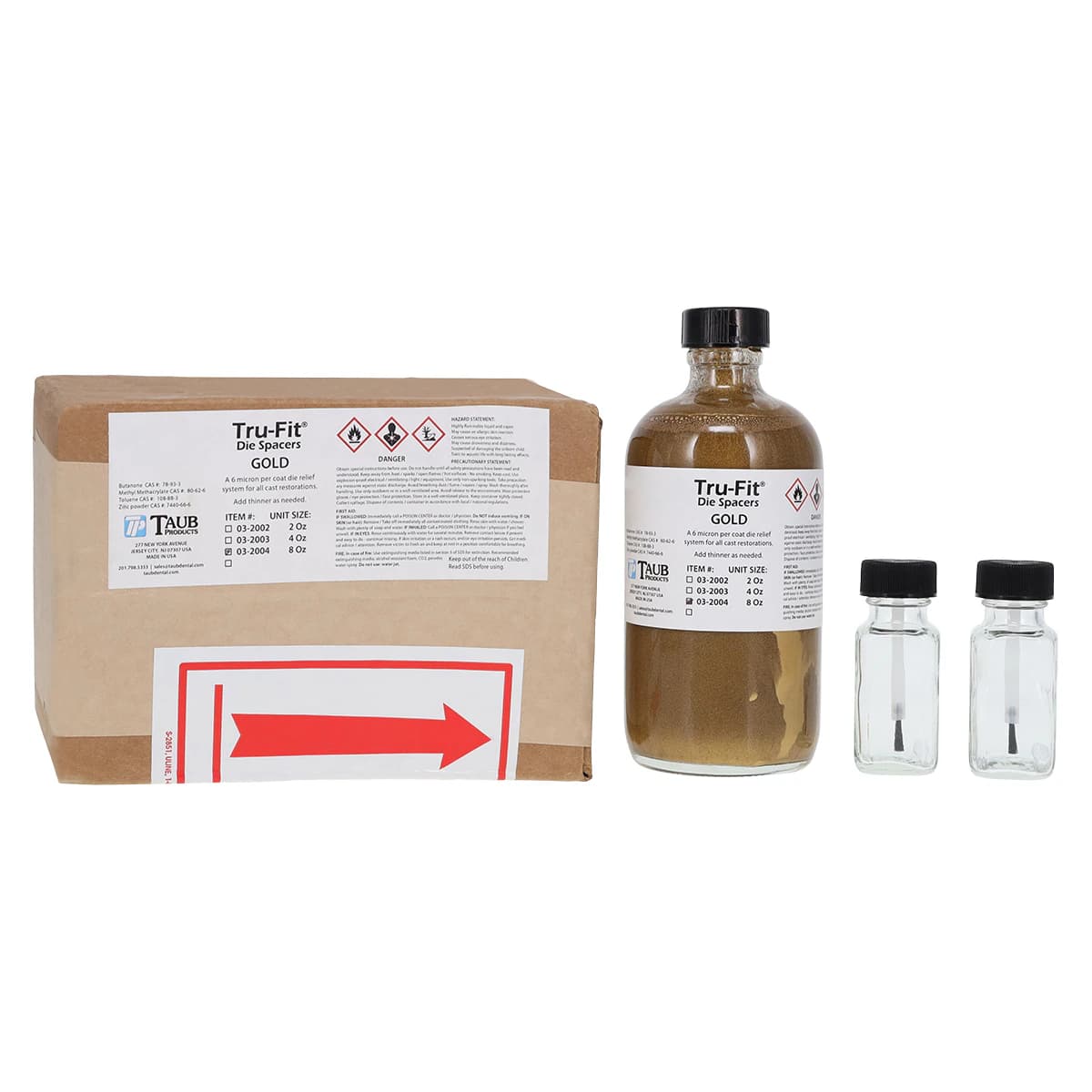 Tru-Fit Die Spacer, Gold, 8 oz Bottle with 2 Empty 1/2 oz Bottles - Tru-Fit Die Spacer – Individual Color - Gold, 8 oz Bottle - Image 1