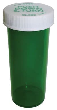 Clarke Container 16 Dram Green Plastic Medicine Vial, Push & Turn Child Resistant Cap, Reusable, Non-Sterile, 270/Case - Vial Push&Turn Child Resistant - Image 1