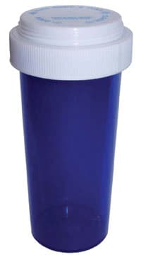 Clarke Container Medicine Vial, Plastic, 20 Dram, Blue, Reusable, 270/Case - Vial w/Reversible Cap Blue - Image 1