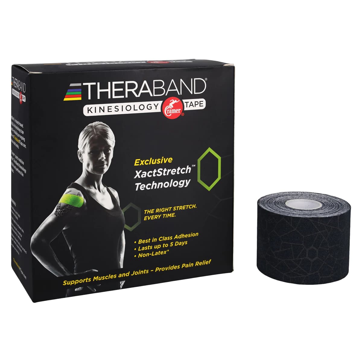 TheraBand K Tape Kinesiology Tape, Cotton/Spandex, 2" x 16.4', Black, Latex-Free, 6 Roll/Box - TheraBand K Tape Black/Black - Image 1