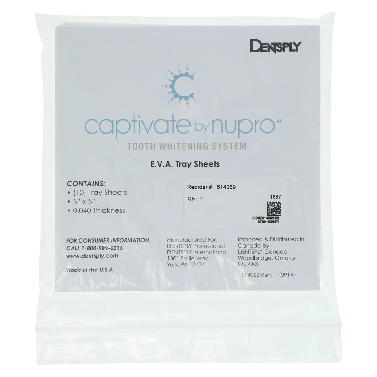 Captivate by NUPRO E.V.A. Tray Sheets, 5" x 5", 0.040" Thick, 10/Box, 614069 - Captivate by NUPRO Patient Take-Home Kit, Captivate by NUPRO Tray Sheets, 10/Box, 614069 - Image 1