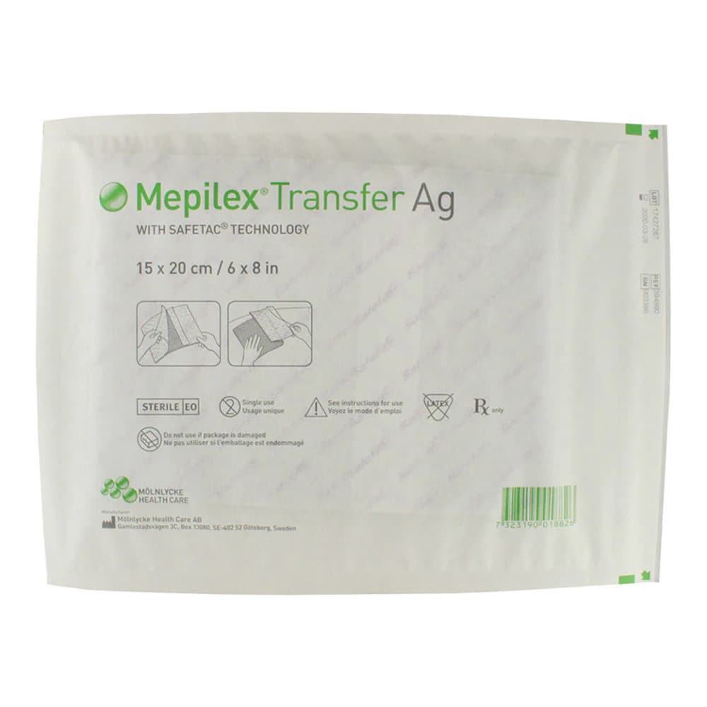 Mepilex AG Antimicrobial Foam Dressing with Safetac Technology, 4 x 5 inches, Sterile, Box of 5 - Dressing Mepilex AG - Image 1