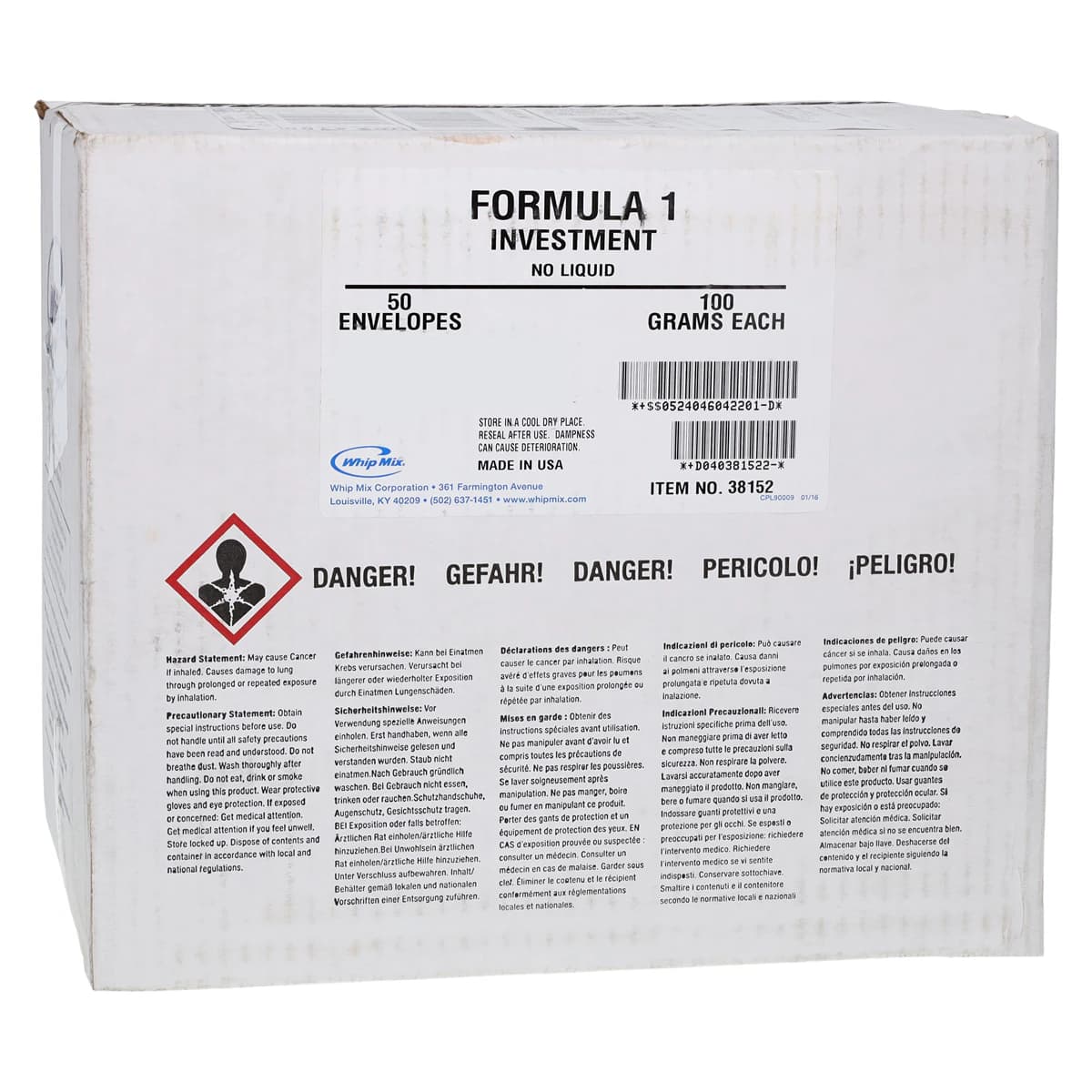 Whip Mix Formula 1 Preweighed Envelopes, Universal Investment, 100g, Pack of 50, #38152 - Formula 1 Preweighed Envelopes 100g Pack of 50 - Image 1