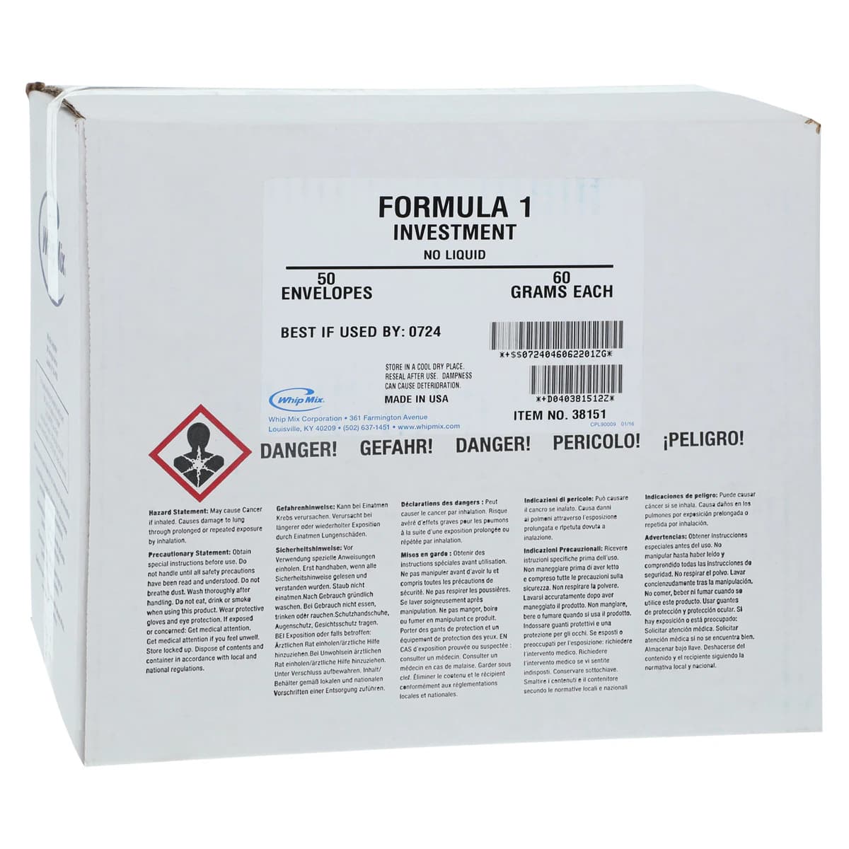 Whip Mix Formula 1 Investment No Liquid, 60g, 50/Case, #38151 - Formula 1 inv No/Lq 50/60G - Image 1