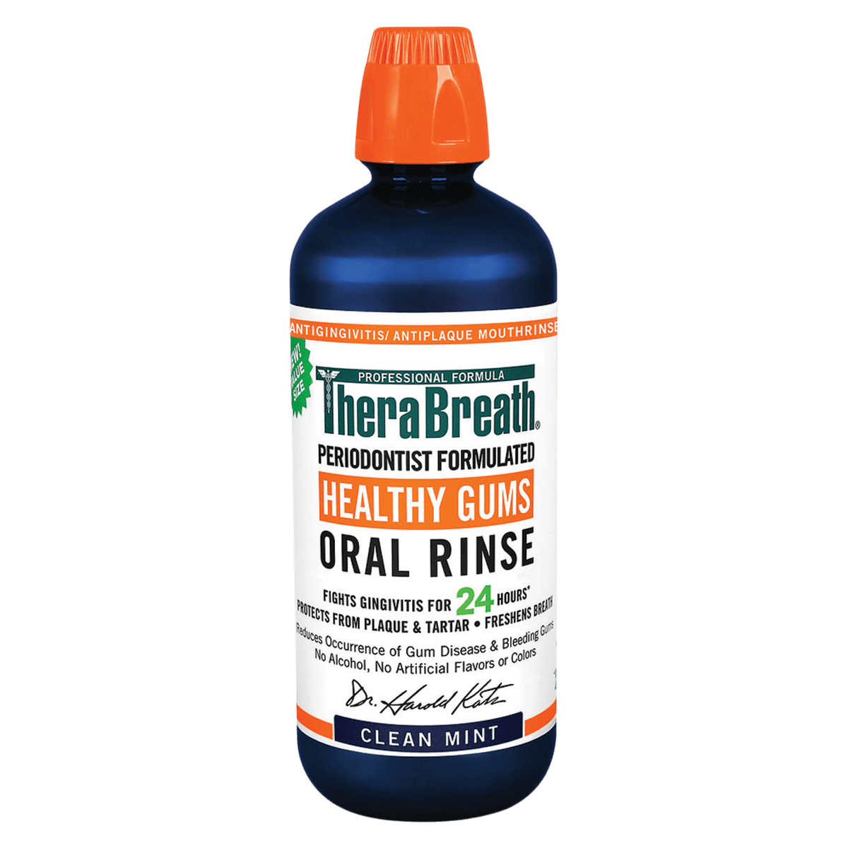 TheraBreath Clean Mint Oral Rinse, Alcohol Free, 1 Liter (33.8 fl oz), 2/Pack - TheraBreath Oral Rinse 1 Liter - Image 1