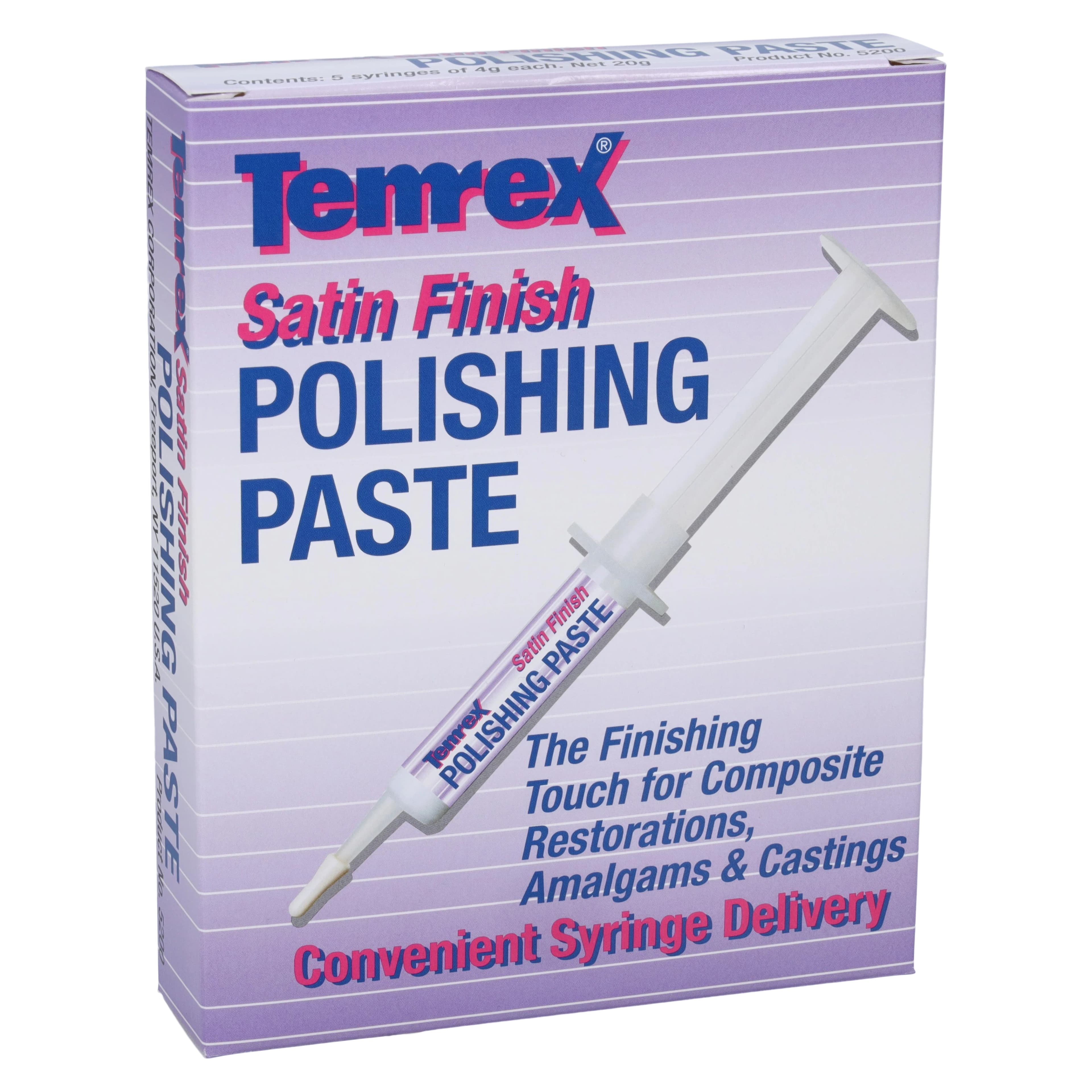 Temrex Satin Finish Polishing Paste for Composites, 4 g Syringe, 5/Pkg, 5200 - Polishing Paste for Composites 4g Syringes Pack of 5 - Image 1
