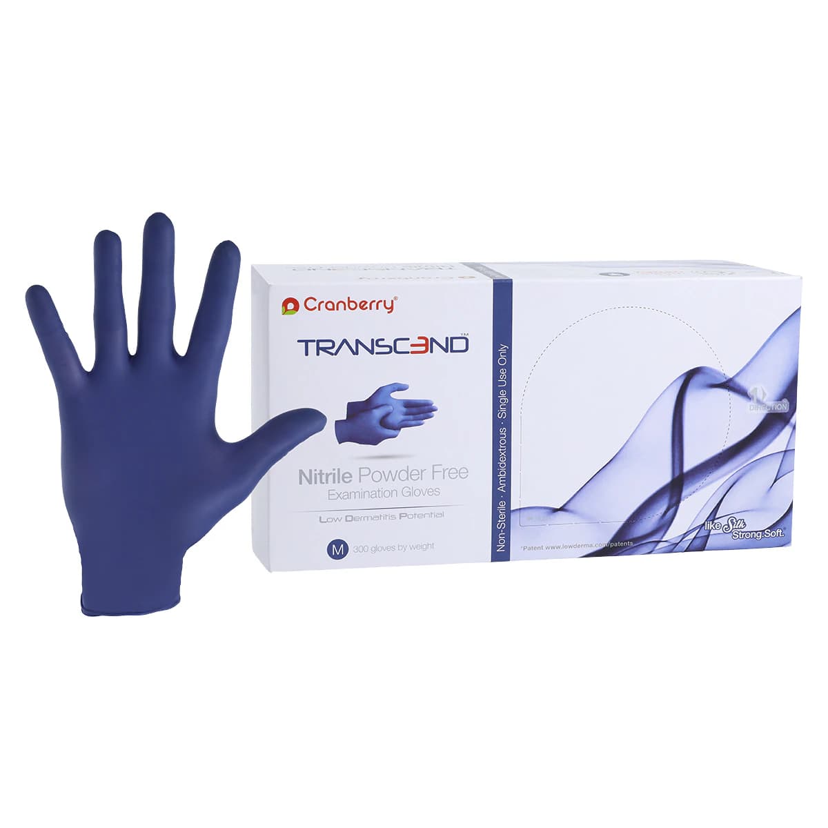 Cranberry Transcend 300 Nitrile Exam Gloves, Powder-Free, Non-Sterile, Medium, Matte Blue, 300/Box, CR3367 - Transcend Nitrile Exam Gloves Medium Blue Box of 300 - Image 1