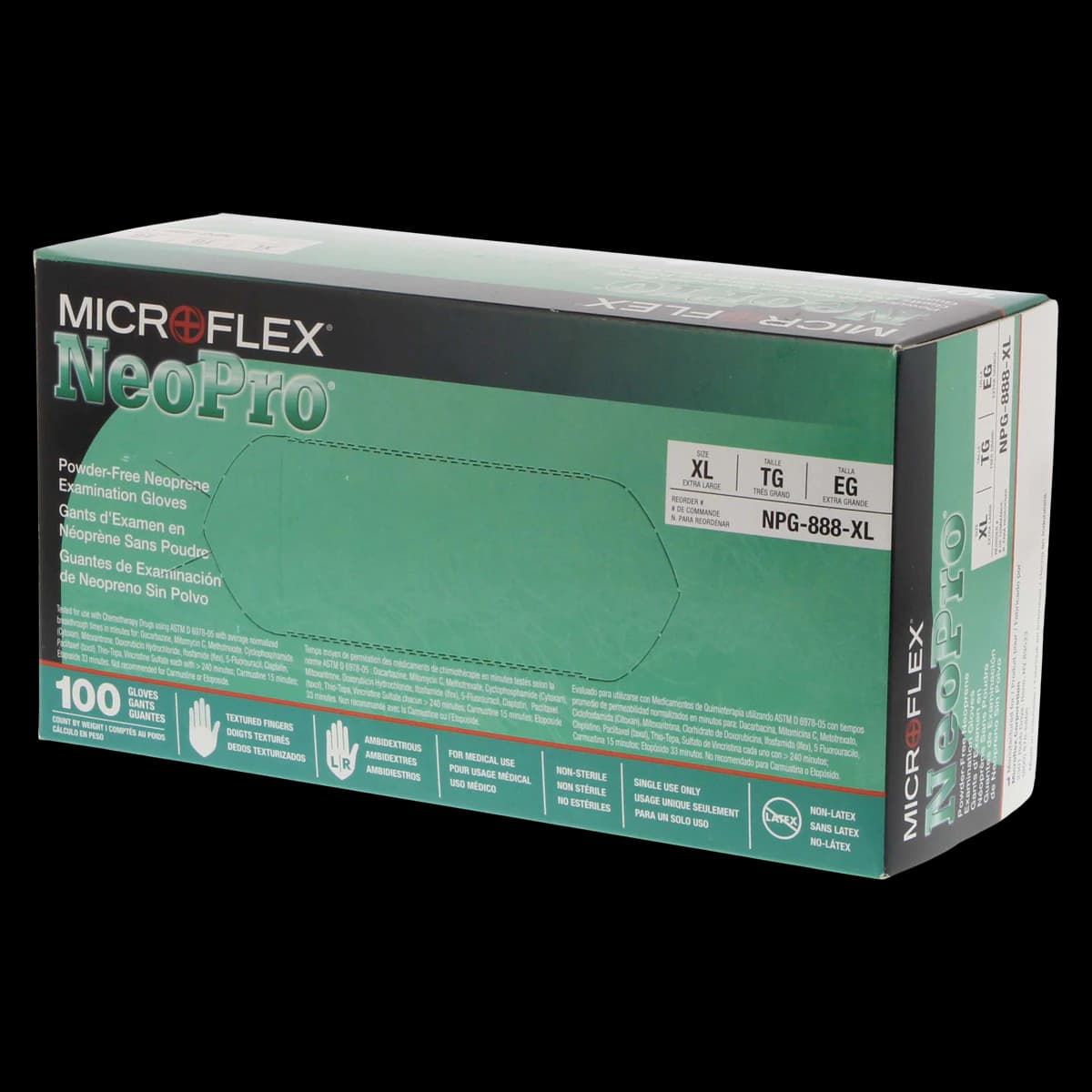 Microflex NeoPro Chloroprene Exam Gloves, Powder-Free, Non-Sterile, Extra Large, Green, Textured, 100/Box, NPG-888-XL - NeoPro Chloroprene Gloves, Powder-Free, Extra Large, Green, 100/Box - Image 1