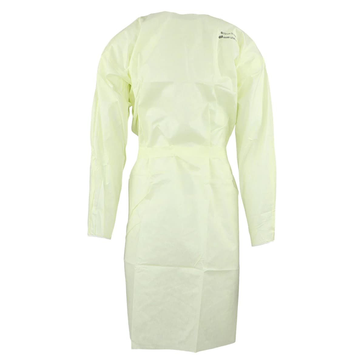 Isolation Gowns AAMI Level 3 SMS, Adult X-Large, Yellow, Knee Length, Non-Sterile, Round Neck, Tie Closure, Elastic Cuff, Long Sleeves, 10/Bag - Isolation Gowns AAMI 3 Yellow - Image 1