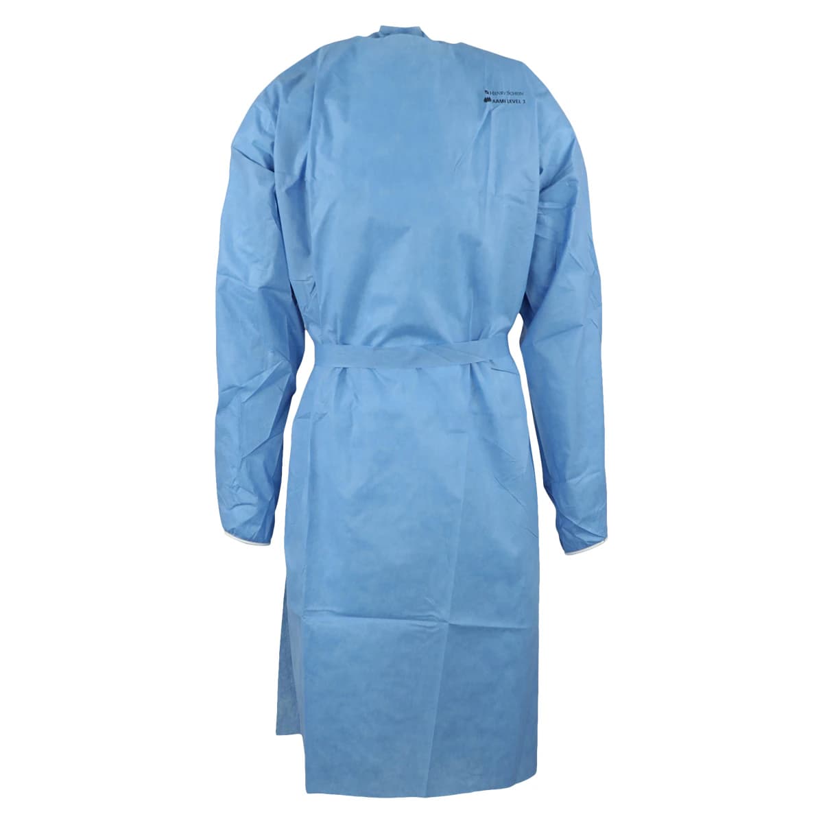 Isolation Gowns AAMI Level 3 SMS, Adult Large, Blue, Knee Length, Non-Sterile, Round Neck, Tie Closure, Elastic Cuff, Long Sleeves, 10/Bag - Isolation Gowns AAMI 3 Blue - Image 1
