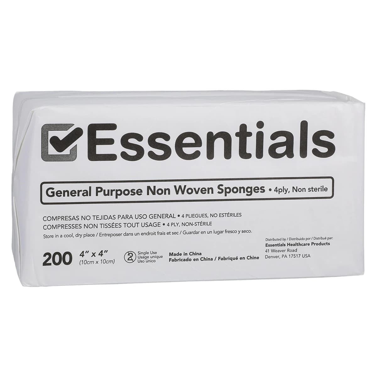 Essentials Healthcare Non-Woven Sponges EDLP, Rayon/Poly Blend, 4x4", 4-Ply, Non-Sterile - DEN-Essentials Nw Sponges EDLP - Image 1