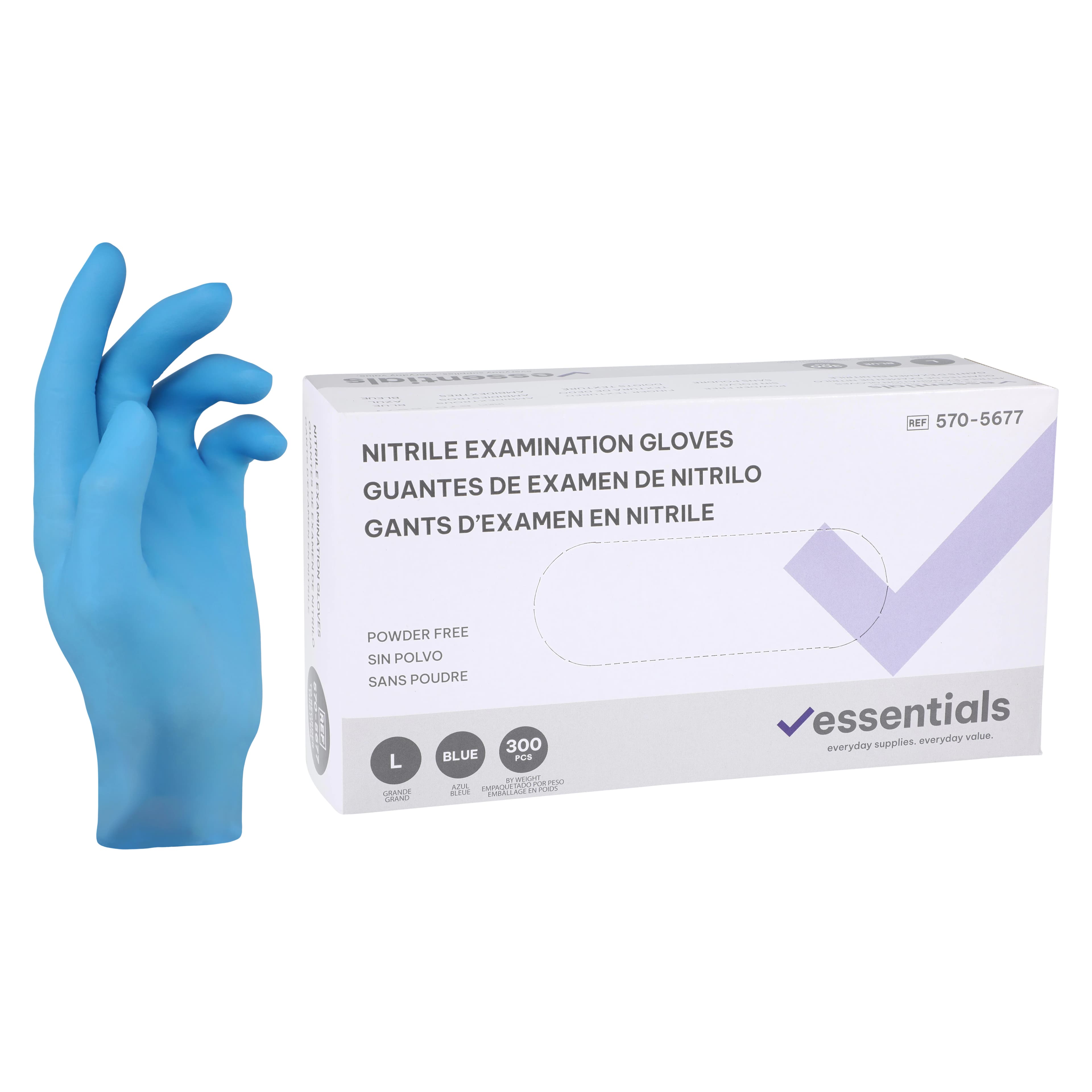 Essentials Nitrile Exam Gloves, Large, Sky Blue, Non-Sterile, 300/Box - Essentials Nitrile GloveSkyBlu - Image 1