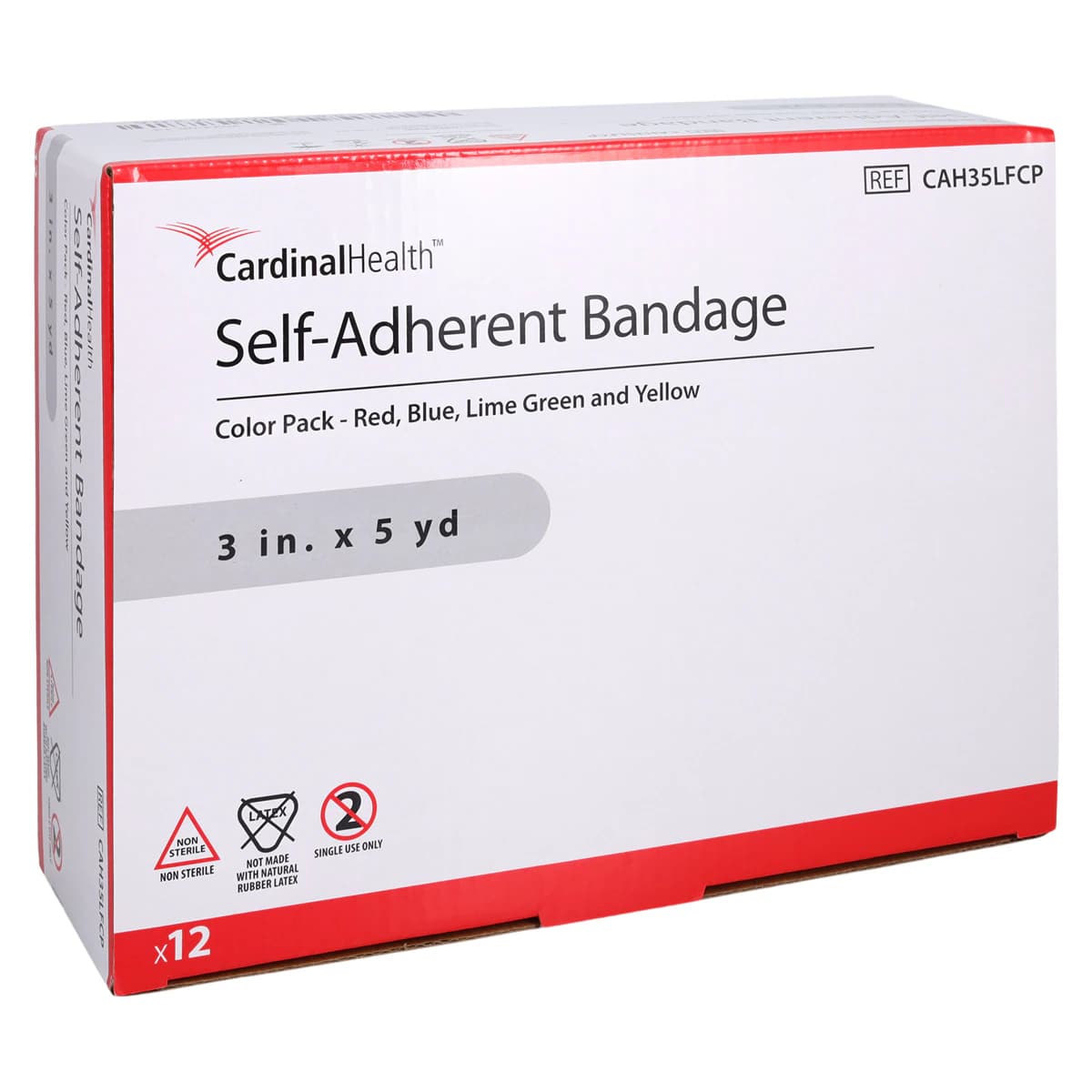Cardinal Health Self-Adherent Bandage, Latex-Free, Non-Sterile, 3 in x 5 yd, Assorted Colors, 12/Box - Bandage Self-Adh LF NS Asstd - Image 1
